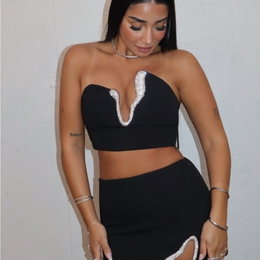 ZARA JEWEL DETAIL CROP TOP AND MINI SKIRT SET